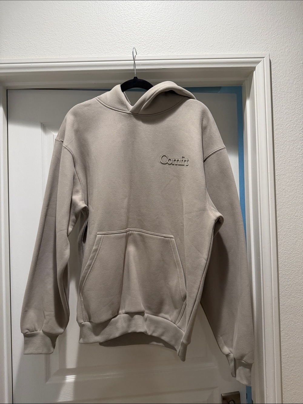 Comfort Embroidered Beige Hoodie